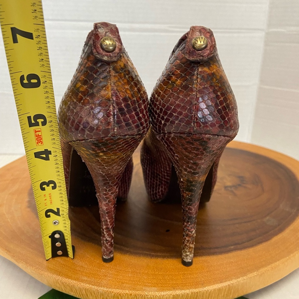 Stuart Weitzman Teal Python Snakeskin Peep Toe He… - image 6